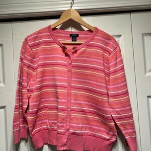 IZOD Women's Pink and White Striped Cardigan